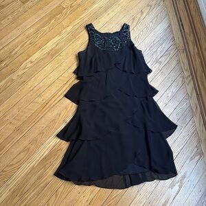 SLNY Little Black Dress Tiered Scalloped Chiffon Sequins size 10